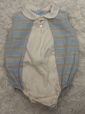 Baby Striped Collar Romper in Light Blue and Cream